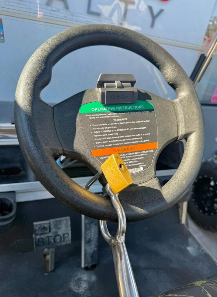 Golf cart safety bars and locks for secure rental in San Pedro, Belize