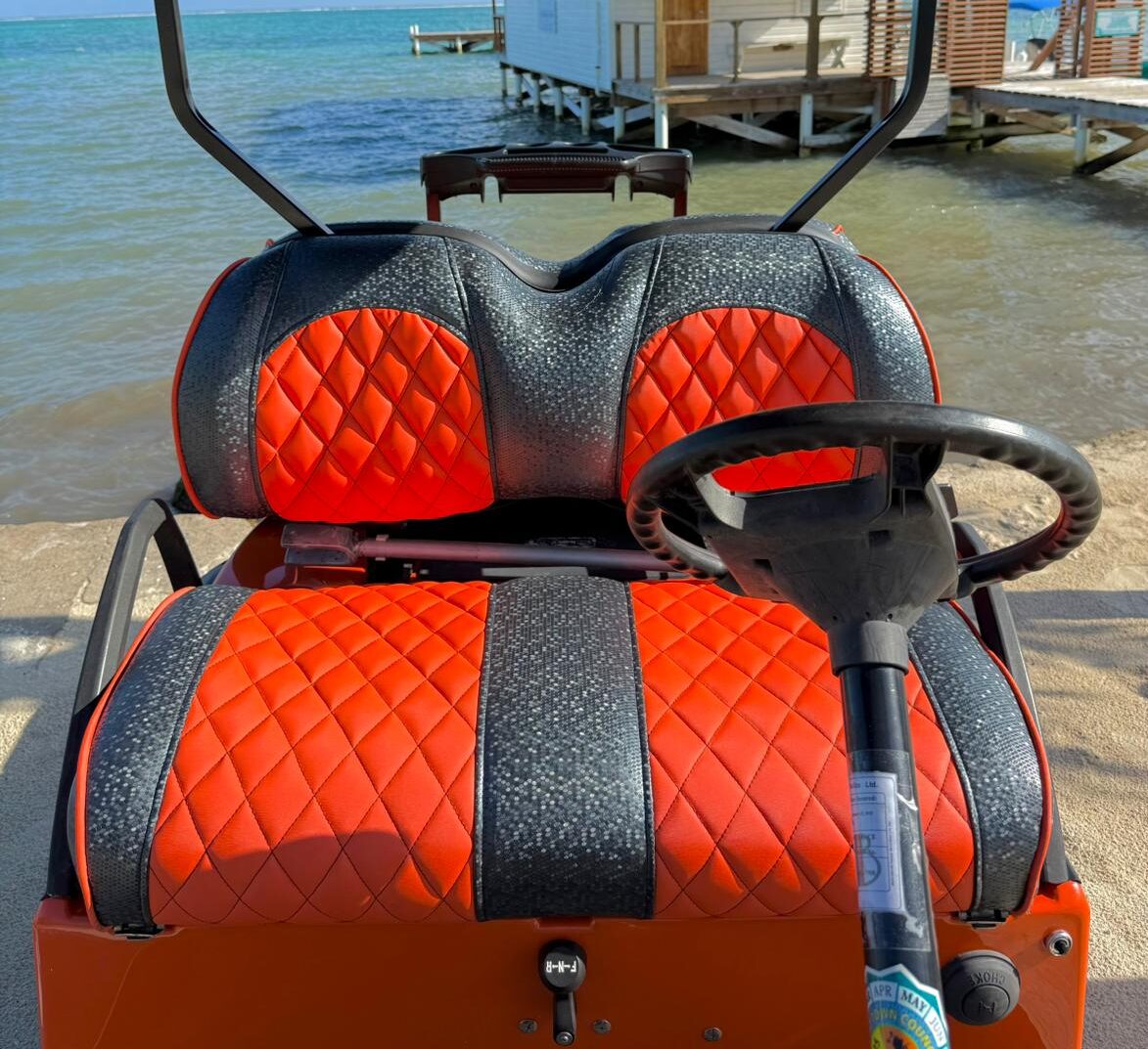 Premium comfortable seats in a golf cart rental in San Pedro, Belize